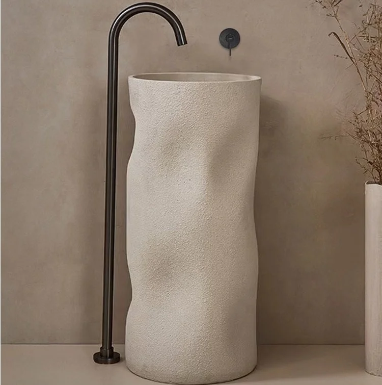 

Floor-to-ceiling stone sink with base Freestanding sandstone art basin