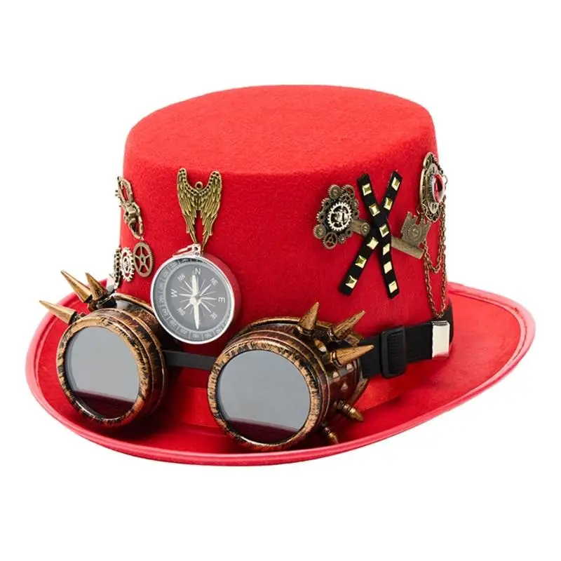 R7UF Classical Gear Goggles Top Hat for Women Men Unisex Design Tall Hat For Cosplay Party And Stage Performances
