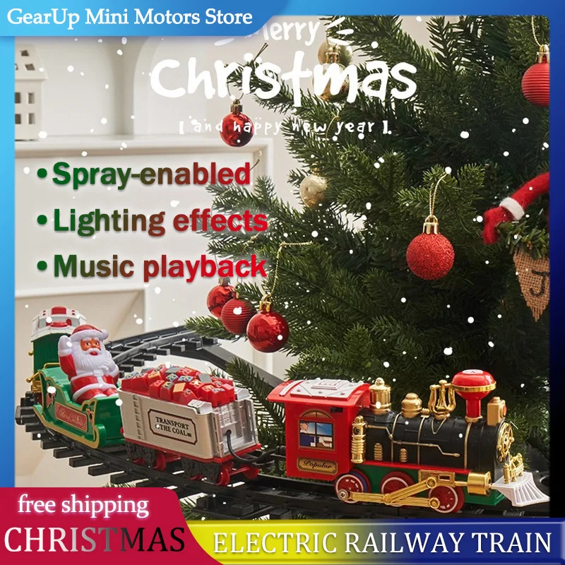 

Electric Christmas Train Set with Light & Sound Auto Circling Track Hanging & Smoke Effect for Xmas Tree Decoration Toy Gift Kid