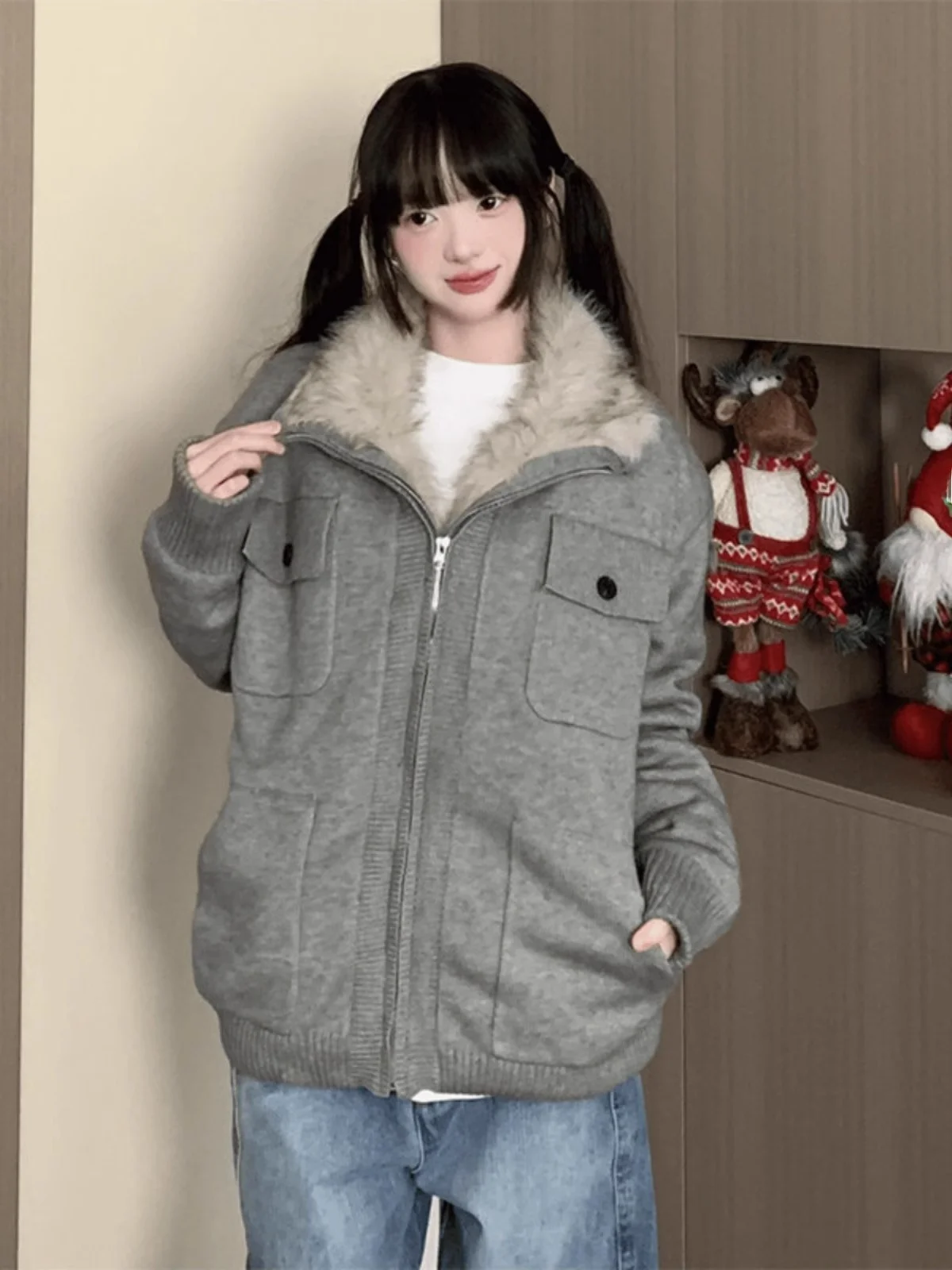 

Утепленное шерстяное вязаное пальто для мужчин, зимний американский кардиган-свитер Cleanfit Plu Jaet, хлопковая одежда для подростков