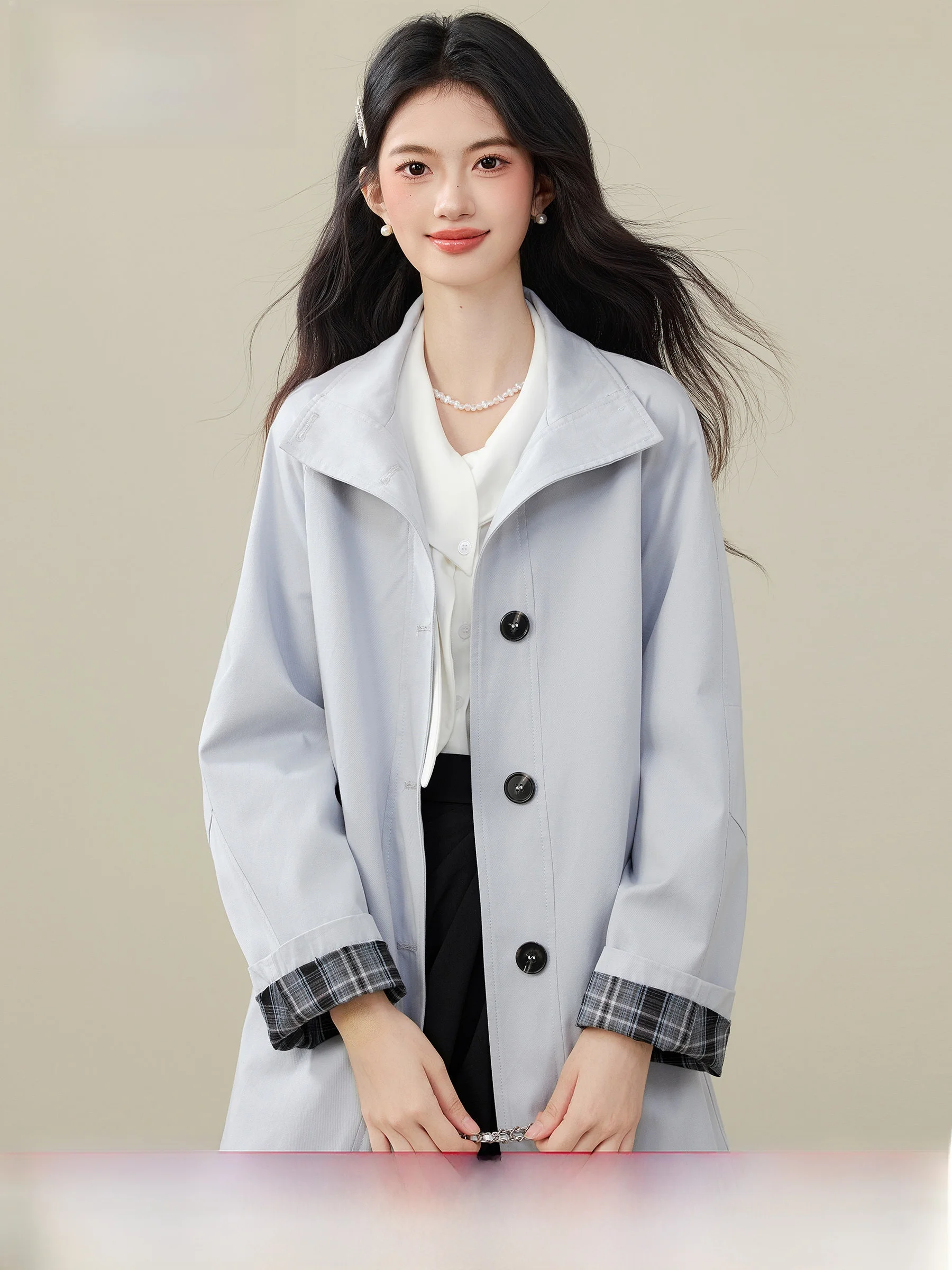 

Lingjiu Cloud Windbreaker Women's Loose Long Sleeve Coat Spring Autumn Casual Cotton Color Fashion Outerwear