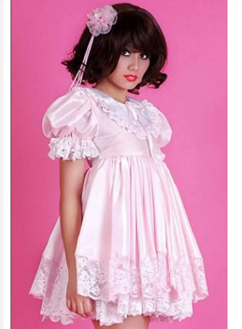 

Сексуальное розовое атласное кружевное платье с рюшами для французской горничной, костюм горничной для косплея, настраиваемый