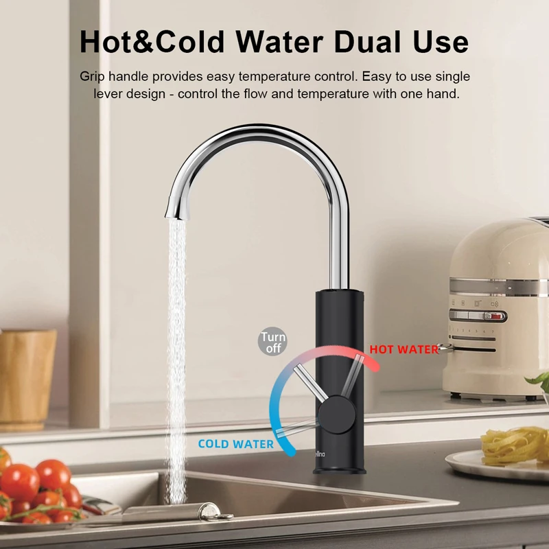 Briwellna Electric Water Heater Kitchen Faucet 2 in 1 Swivel Heating Tap Mixer Tankless Water Heater Flowing Electric Geyser