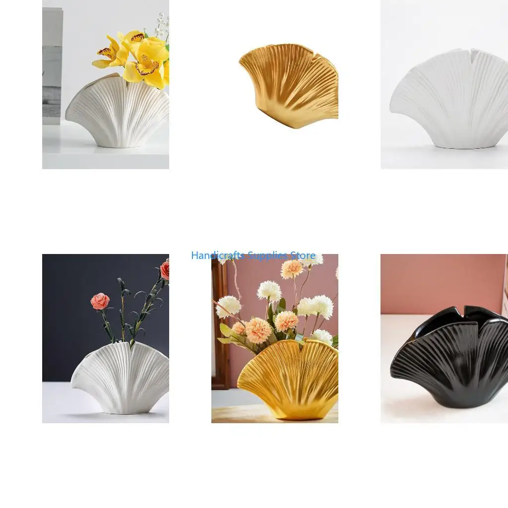 R1WA Resin Flower Vases Coastal Clam Shell Farmhouses Table Centerpieces Decorative Vases for Shelf Coffee Dining Room
