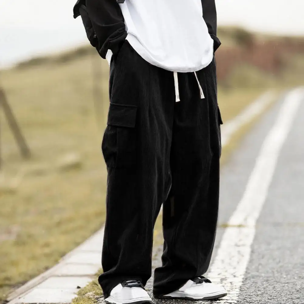 Свободные спортивные штаны, мужские широкие брюки-карго, дизайн с большими карманами, модные повседневные прямые уличные брюки для бега, серые, черные