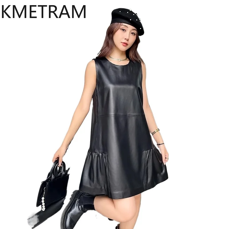 100% Top Layer Sheepskin Dress Woman Luxury Sleeveless Real Leather Dresses New in Outerwears Fall Clothes 2025 Women Овчина
