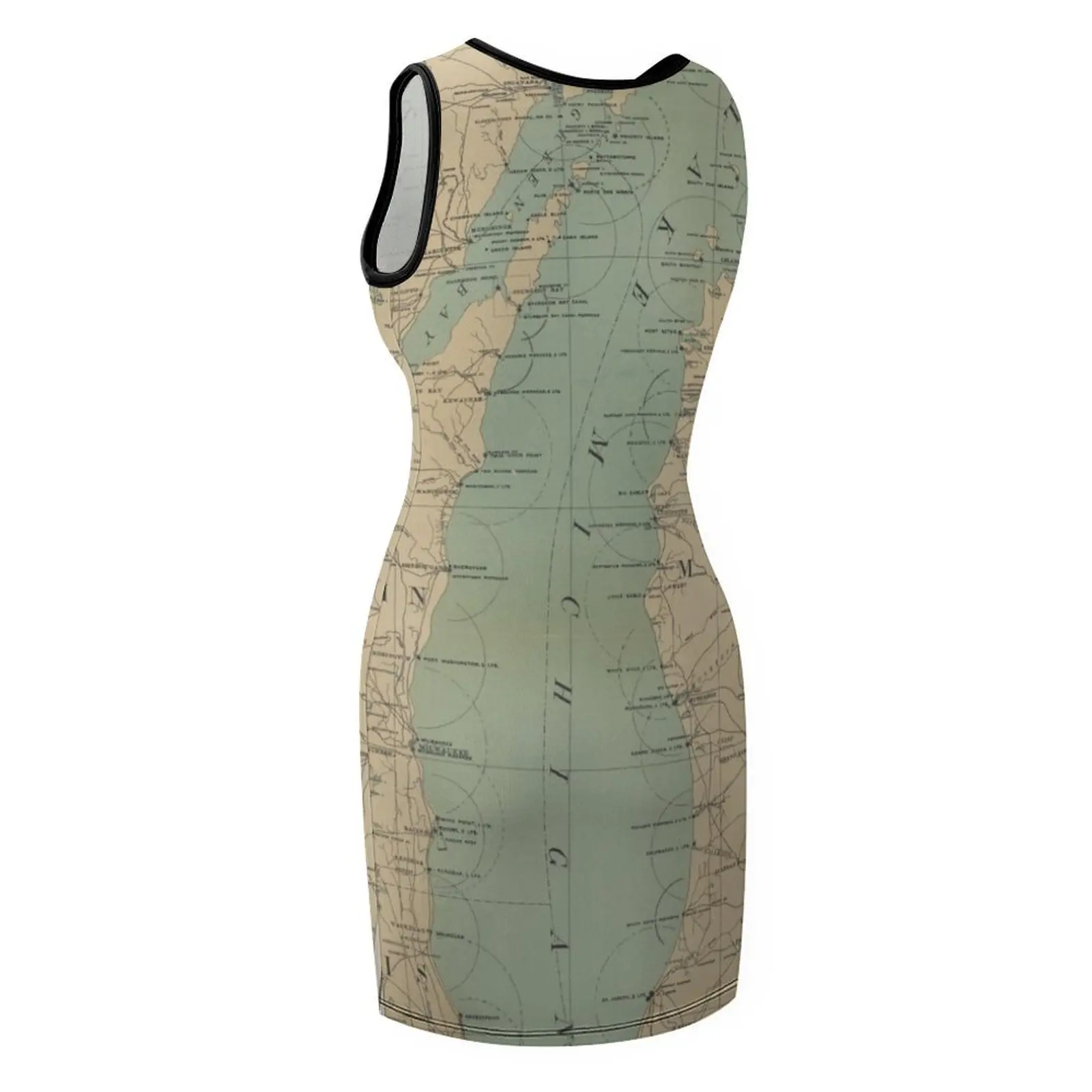 Vintage Lake Michigan Lighthouse Map (1898) Sleeveless Sundress evening dress ladies dresses for prom