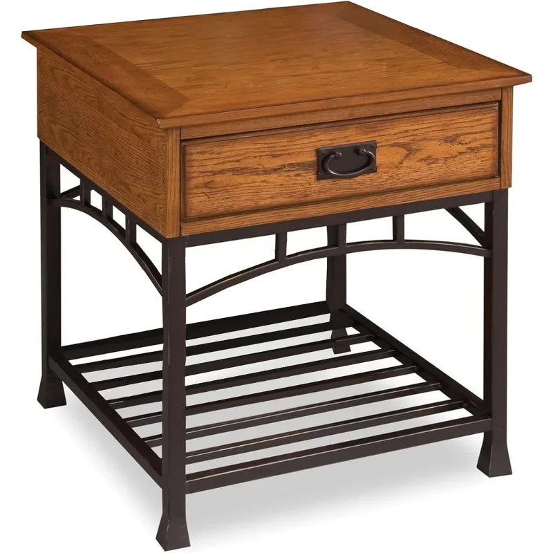 Craftsman Distressed Oak End Table by Home Styles, Brown 22D x 22W x 24.5H in US(Origin)