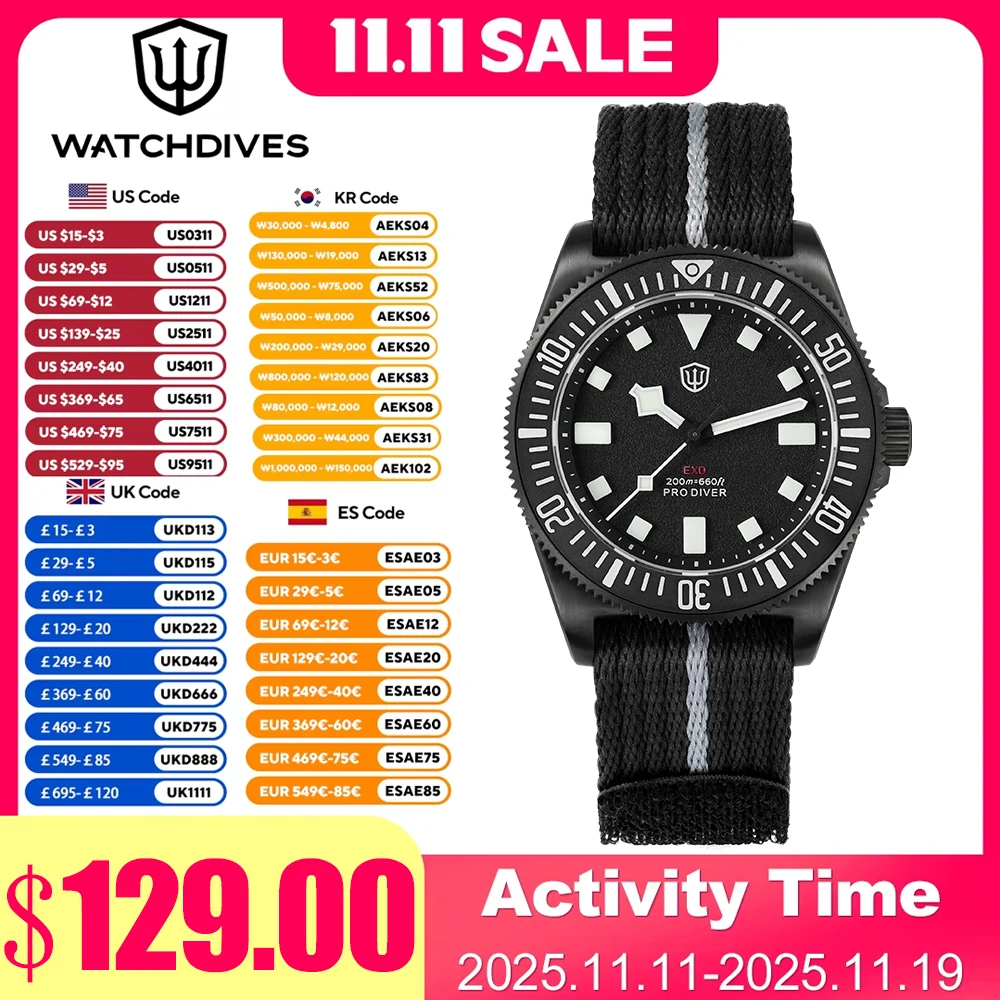 Watchdives EXD V2 40 مللي متر ساعة خمر VH31 الاجتياح الحركة الثانية الياقوت كريستال BGW9 مضيئة 20Bar مقاوم للماء ساعات تيتانيوم