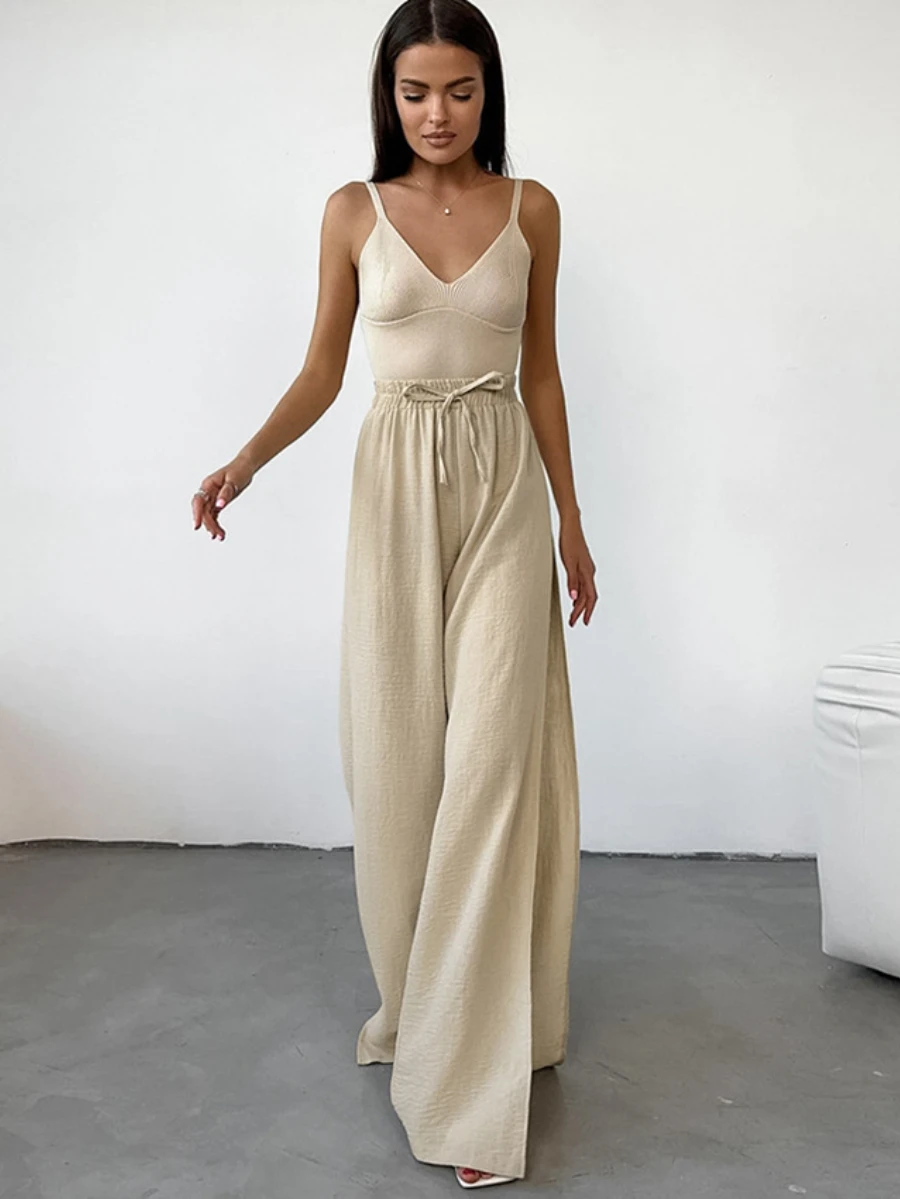 Bornladies Women's Minimalist Wide Leg Pants Fashionable And Casual Ladies Long Pants With Split Straps Fashion Women's Pants