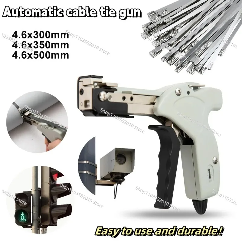 Adjustable Stainless Steel Zip Tie Gun Tension Tool, Cable Tie Cutter with 100pcs Ties, Stable Reliable Fastening Kit