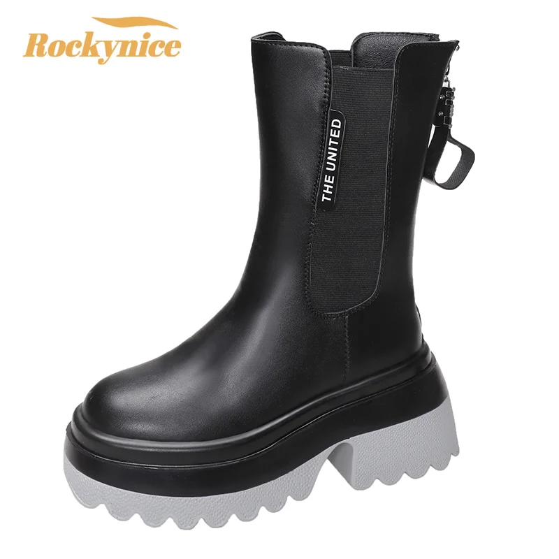 

Chunky Platform Ankle Boots for Women 2023 Autumn Winter Leather Punk Sneakers Botas Mujer Thick Sole Motorcycle Boots Woman 8CM
