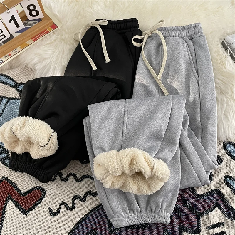 

Men's Lamb Fleece Warm Sweatpants Autumn Winter Trendy High Street Plus Velvet Straight Loose Casual Cotton Pants Male Clothing