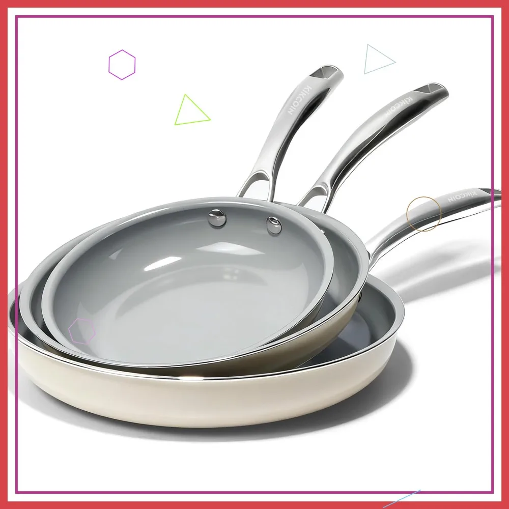 

Набор керамических антипригарных сковородок - 3 размера, сковородки для омлетов, с охлаждающей ручкой, без PFAS, подходят для духовки и посудомоечной машины, для здорового приготовления пищи