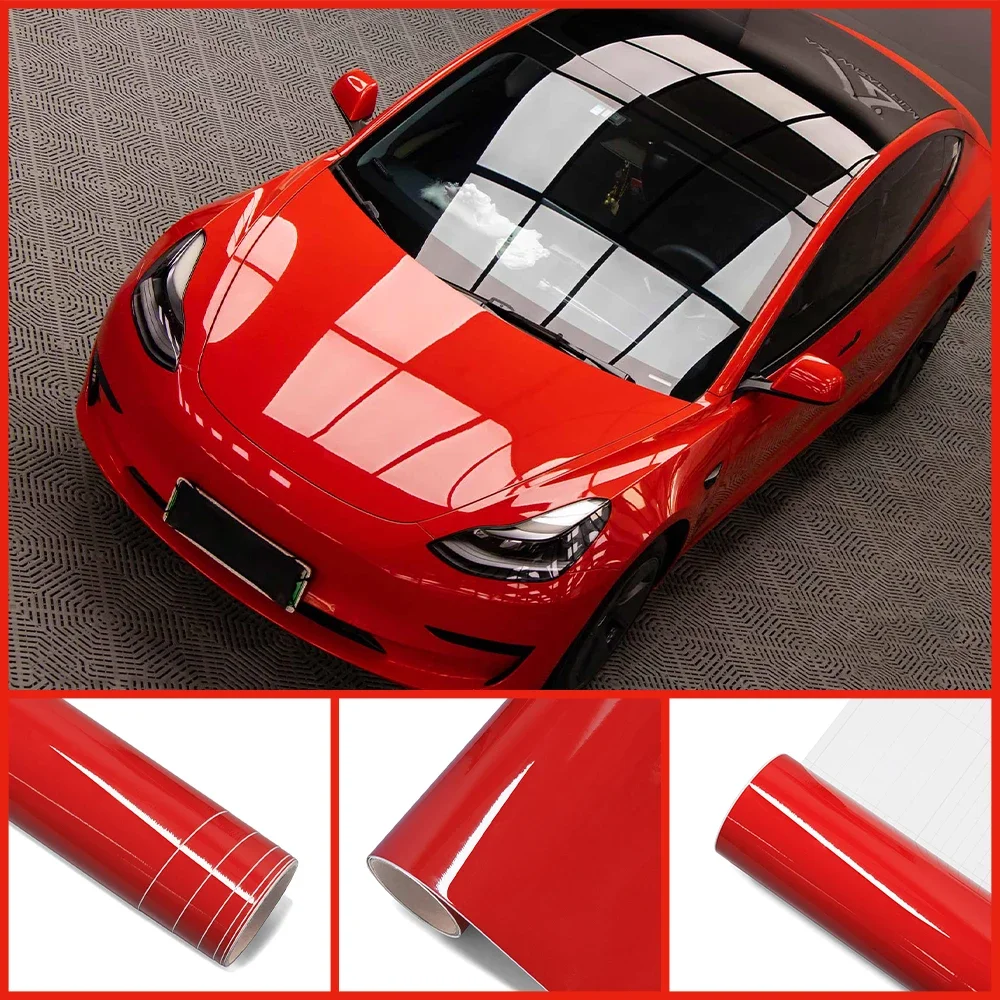 High Gloss Glossy Red Wrap Vinyl Film Car Whole Body DIY PVC Decal Color Change Sticker Protective Cover Auto Tuning Accessories