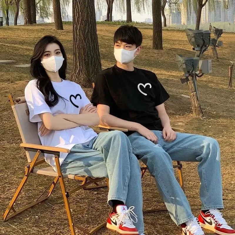 M-8XL Summer Men's Oversized T-shirt Simple Love Printed T-shirt Suitable for Both Men and Women image 4