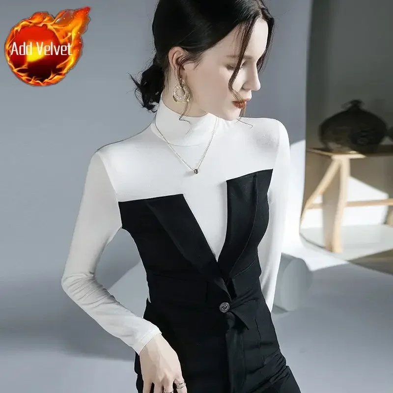 Dolcevita 2024 magliette nere vestiti caldi magliette da donna Slim top femminili Plain estetica 2000s Fine elegante Alt Tall O magliette