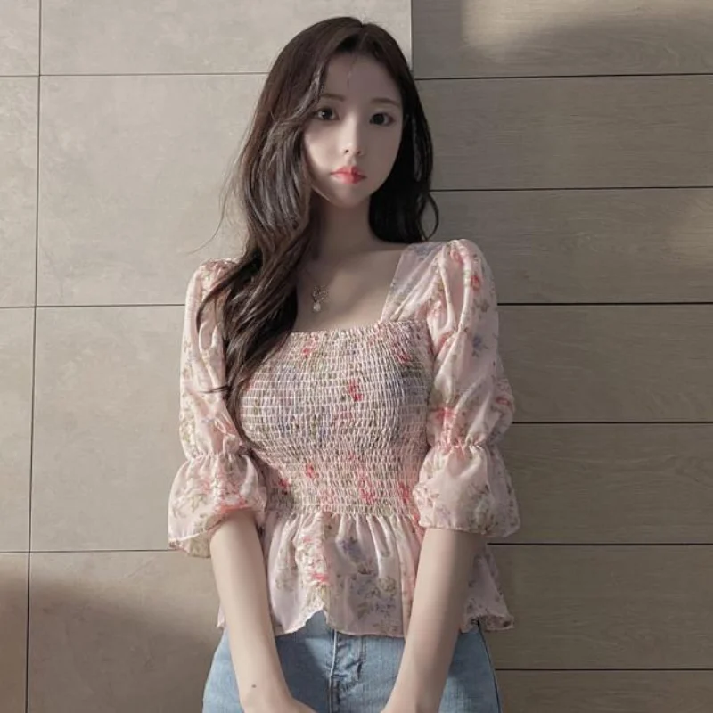 Blouses Women Summer Short Sleeve Design Ruffle Crop Top Ladies Aesthetic All-match Clothing Harajuku Daily Tender Camisa Classy