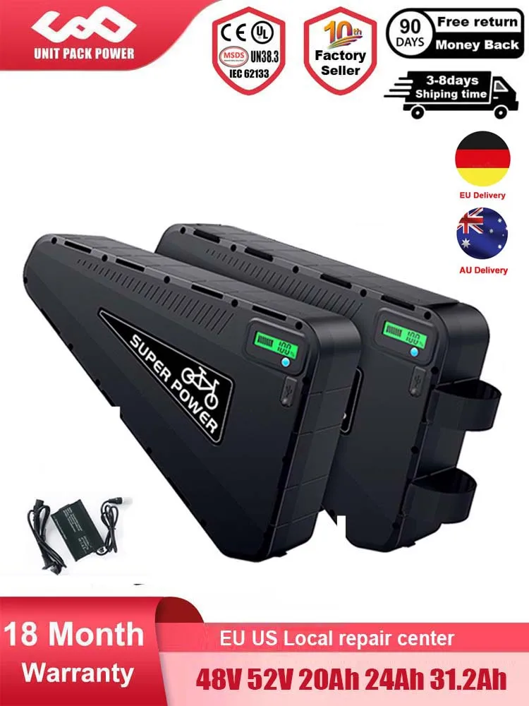Waterdichte EBike-batterij 21700 driehoek 52V 48V 20Ah 24Ah 28Ah voor elektrische fiets 2000W 1500W 1000W 750W 500W 350W 250W - afbeelding 2