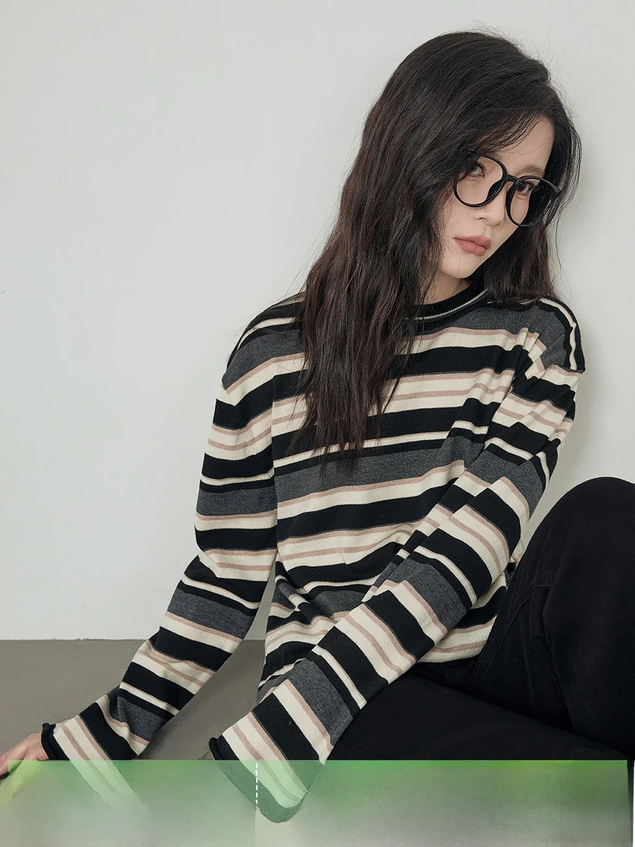 

Женский трикотажный джемпер в стиле колор-блок с круглым вырезом и манжетами, свободного кроя, повседневный стиль, весна 2026, новинка, модный хит