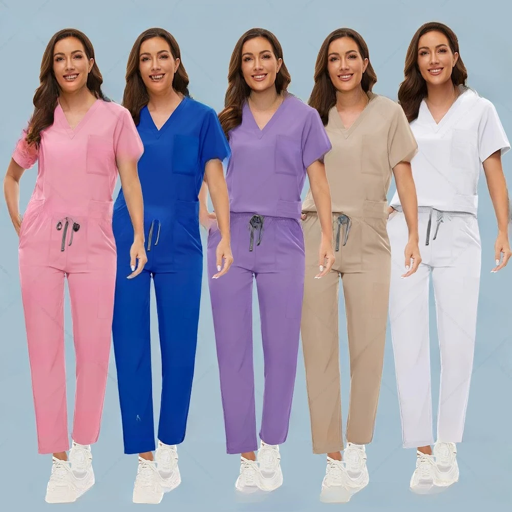 Unisex Medical Scrub Set Women Men Beauty Costume Medical Nurse Uniforms Nursing Clothes Nurse Doctor Dentist Workwear Wholesale