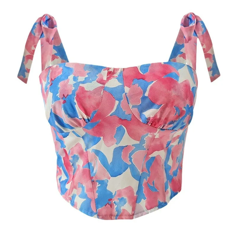 Corsetto da donna estivo con spalline Stampa di moda Corpetto alla moda indossabile esterno sexy sottolinea per le donne ﻿