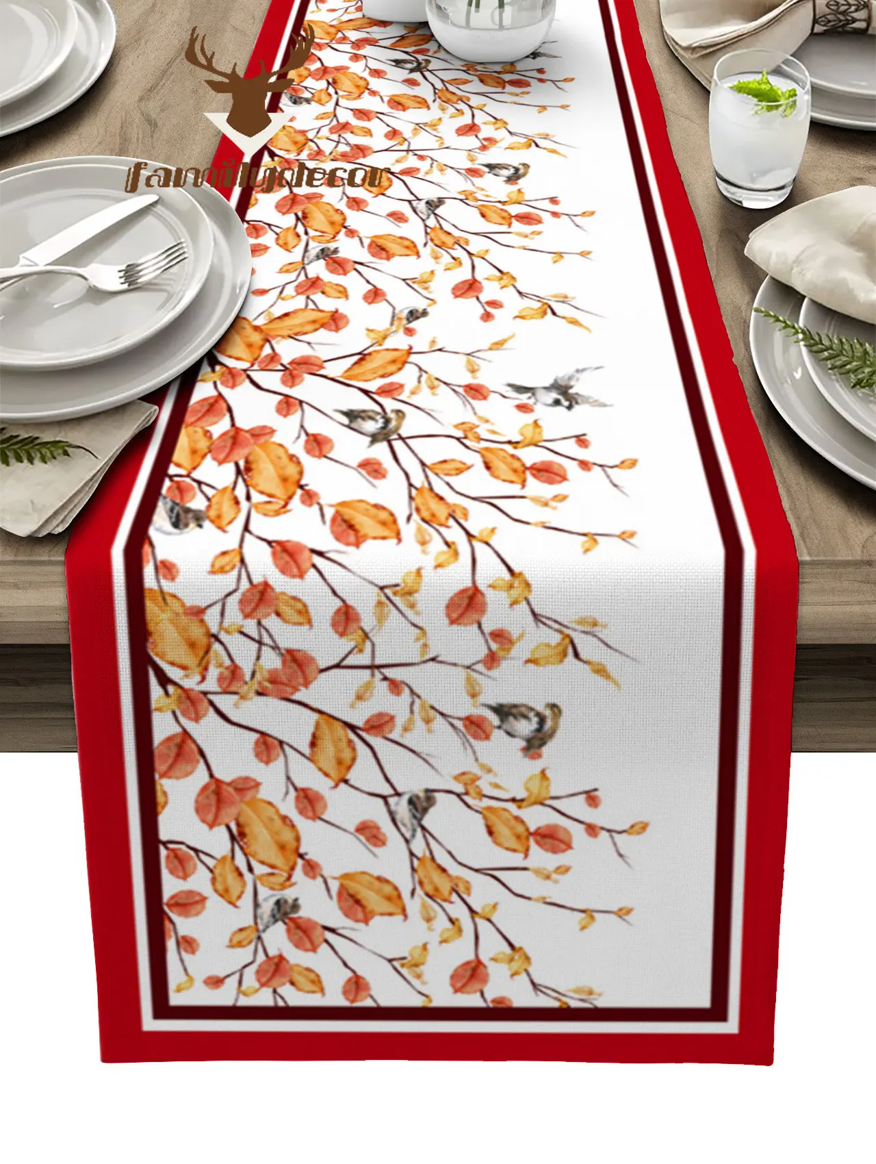 Autumn Branch Sparrow Bird Table Runner Home Wedding Table Flag Mat Table Centerpieces Decoration Party Dining Long Tablecloth