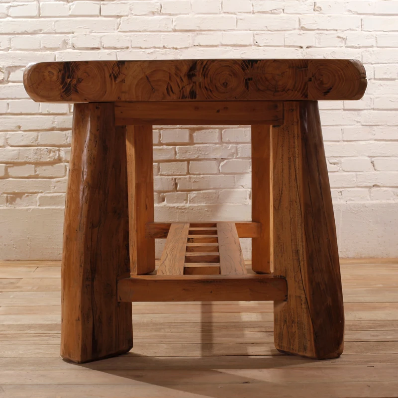 Old elm dining table log, all solid wood furniture multi-functional, rectangular tea table