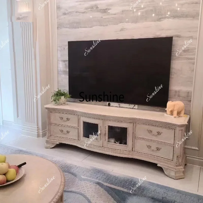 American solid wood TV cabinet retro carved furniture