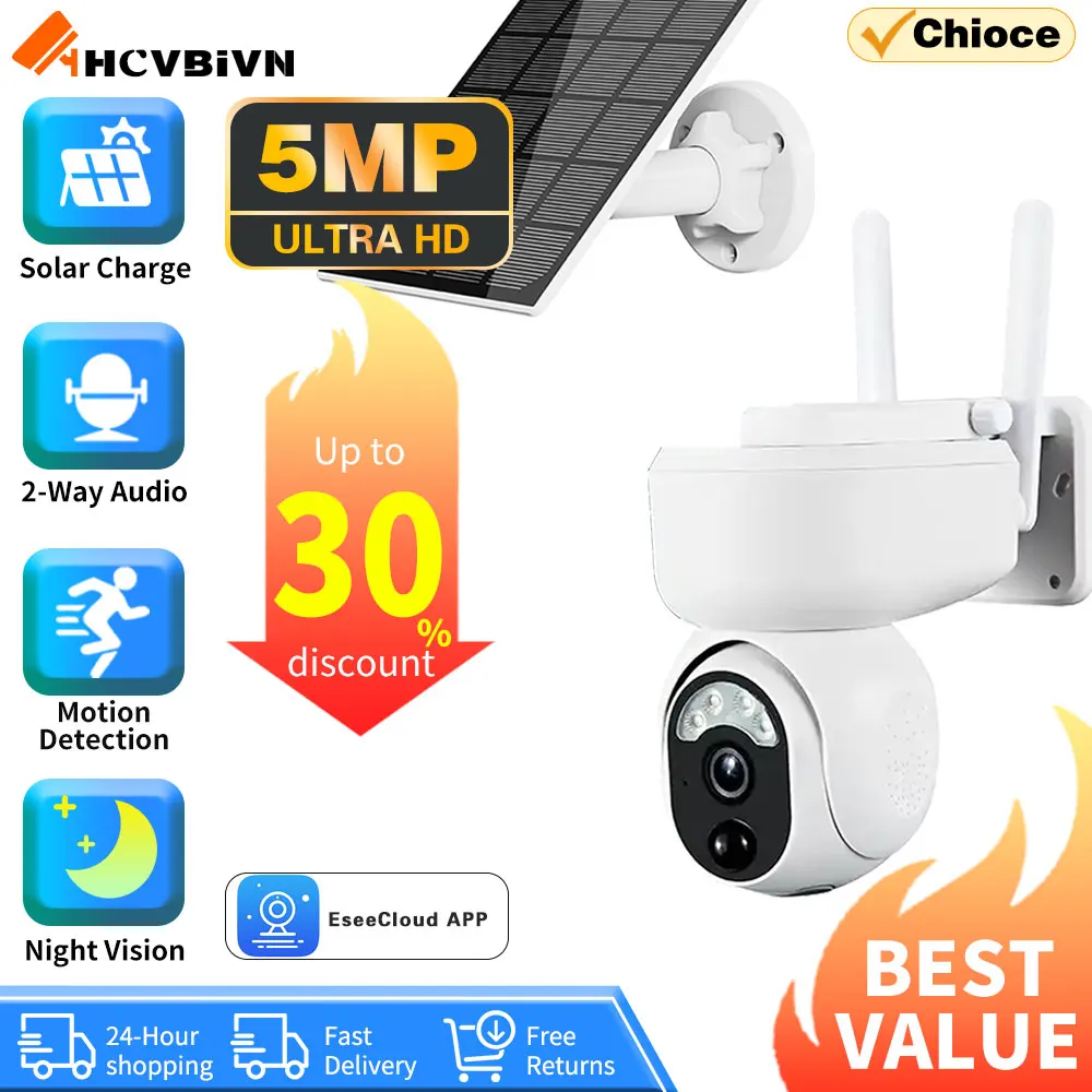 Eseecloud APP 5MP WiFi Solar Camera WIFI Battery CCTV Motion Detection Human Auto Tracking PIR Security CCTV IP Surveillance Cam