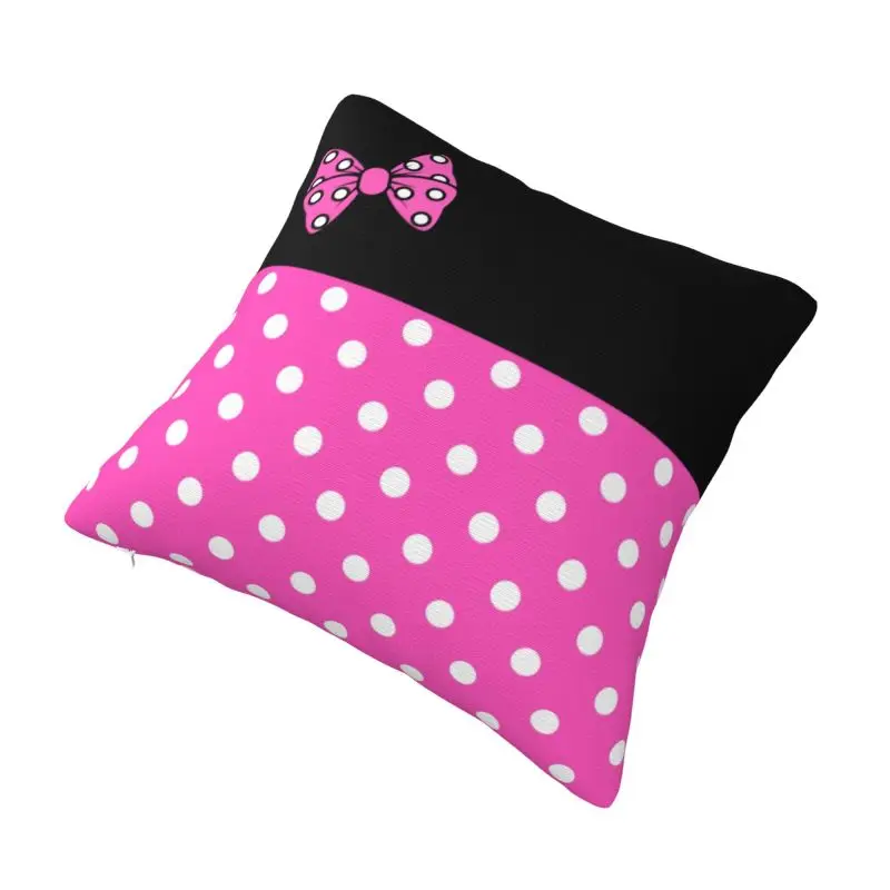 Custom Pink Minnie Mouse Polkadot Anime Cushion Covers Velvet Modern Pillow