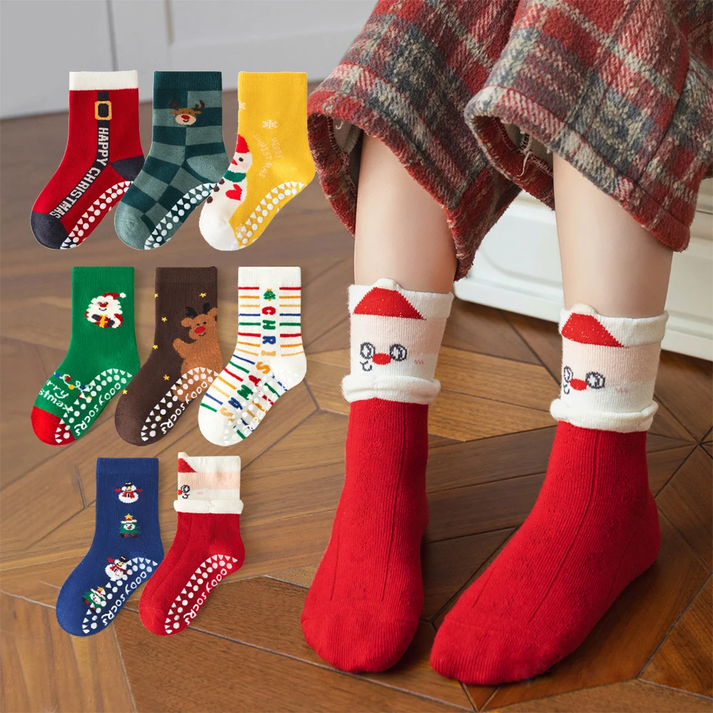 Unisex Baby Socks Non Slip - 1/5 Pairs Christmas Kids Socks Sets