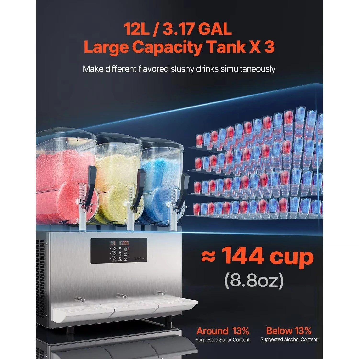 Commercial stainless steel 12Lx3 three-tank slush machine 144 cups frozen beverage machine