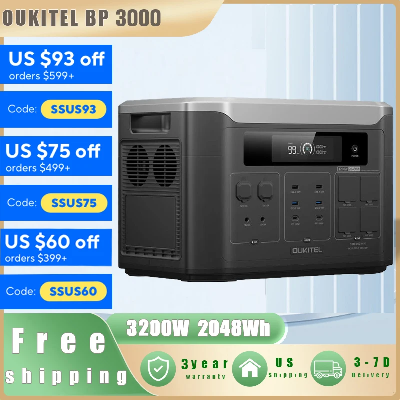 

Oukitel BP3000 3200W Portable Power Station | 2048Wh Expandable to 16kWh, 1800W Fast Charge, Home & Outdoor Backup Battery