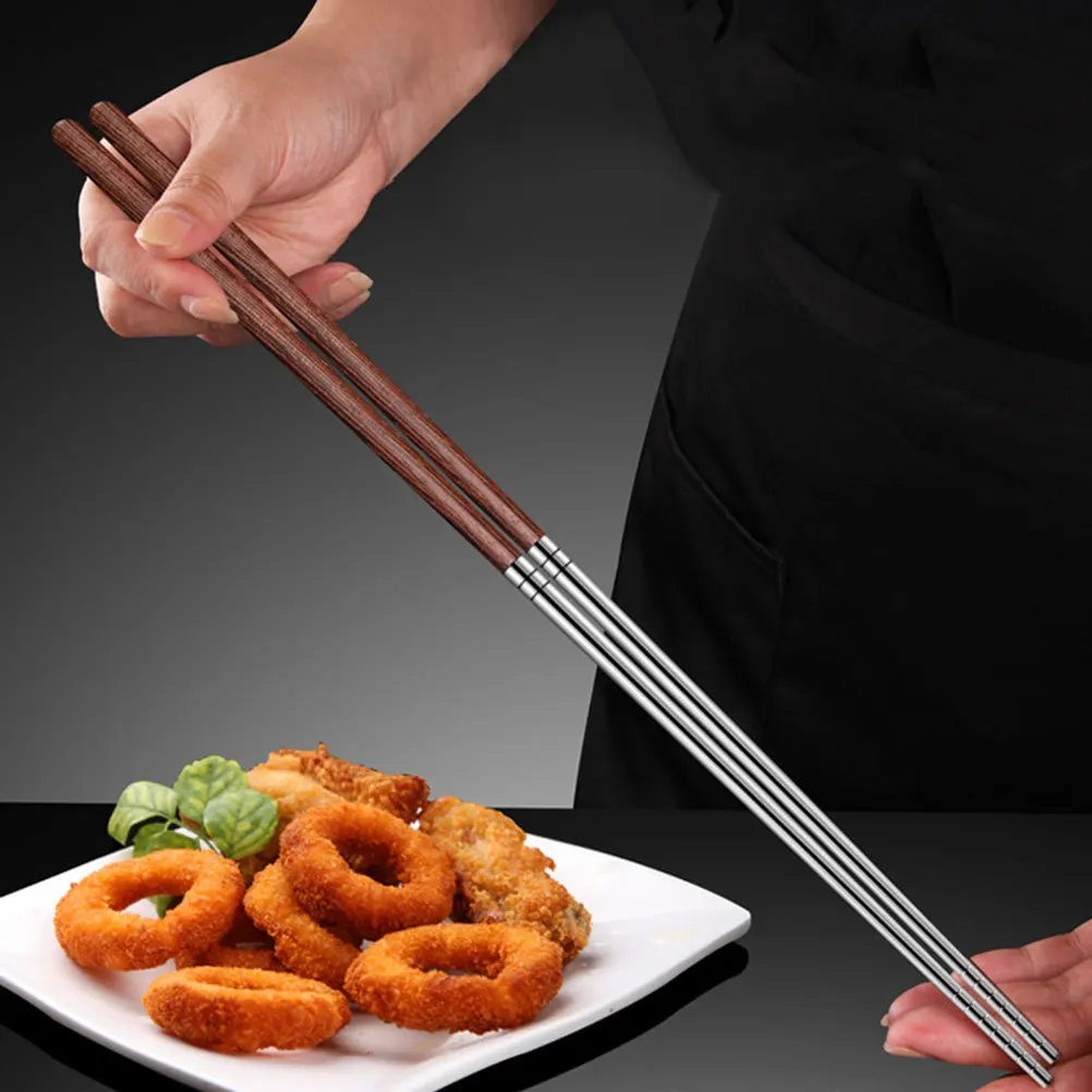 1 زوج طويل مقاومة للحرارة عيدان الطبخ الفولاذ المقاوم للصدأ مع مقبض الخشب لقلي وعاء ساخن المعكرونة قطف النمط الصيني #6
