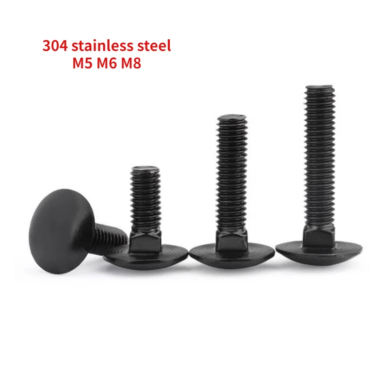 

20/50pcs M5 M6 M8 304 Stainless Steel Black Half Round Head Square Neck Bolt G14 Carriage Screw Thread Length 16mm~50mm