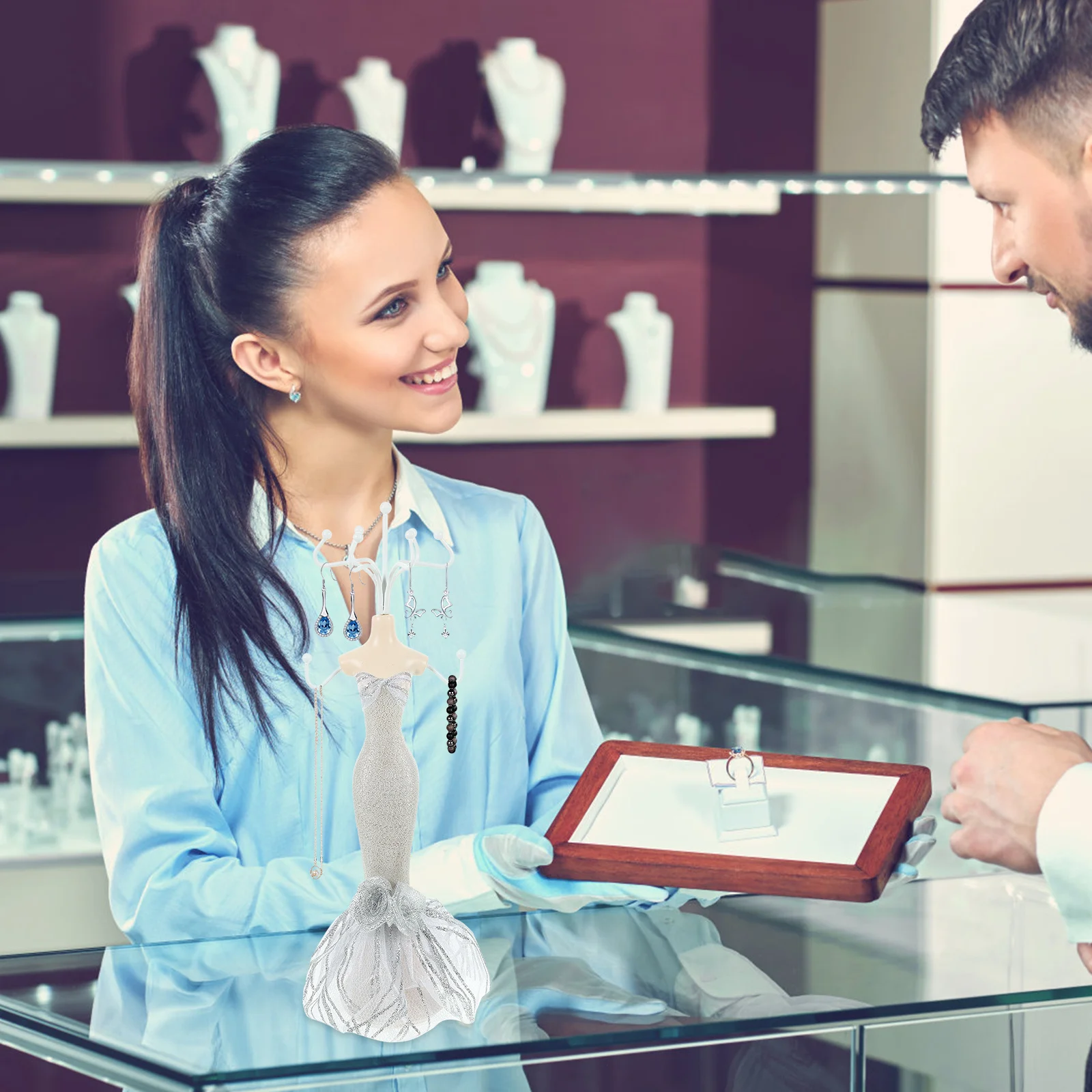 

Vintage Graceful European Style Lady Mannequin Jewelry Organizer Earrings Necklaces Bracelets Rings 8 Hooks Display Storage Rack