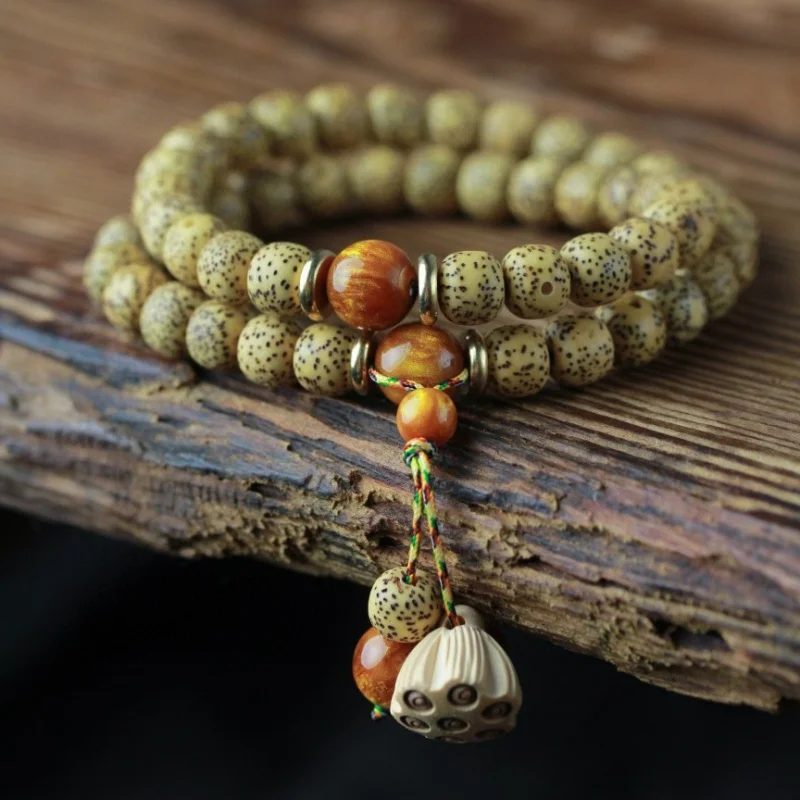 OriginaldiyDesign Old Seeds Xingyue Bodhi Beads Bracelet Handmade Dry Grinding Lotus Seedpod Woven Rosary Bracelet Holding