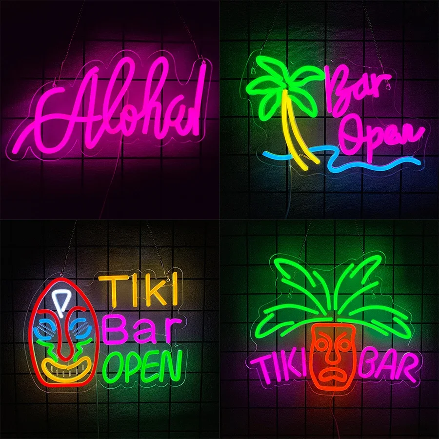 

Неоновая вывеска Tiki Bar для декора стен, украшение для пивных баров, пабов, клубов, ресторанов, подарочные вывески, питание от USB, простая установка