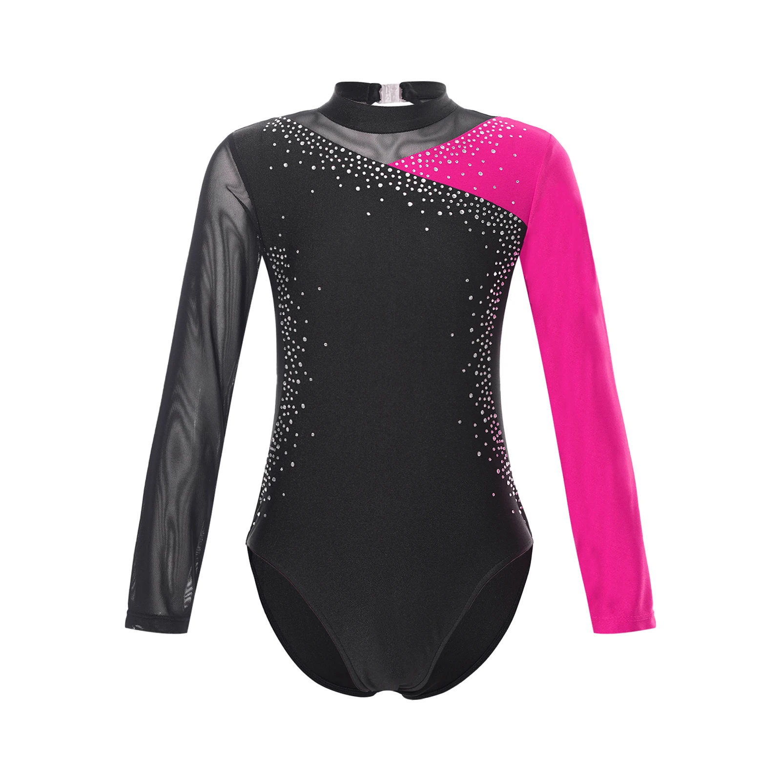 Kids Girls Ballet Rhythmic Gymnastics Leotard Shiny Rhinestone Long Sleeve Acrobatics Figure Skating Dance Performance Costume