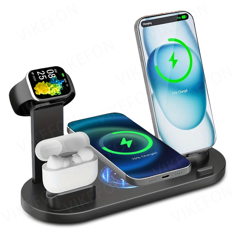 

Настольная подставка для беспроводного зарядного устройства для iPhone 17, 16, 15, 14, 13, 12, 11 XR Apple Watch Airpods Pro iWatch 10, 9, 8 7 Станция быстрой зарядки