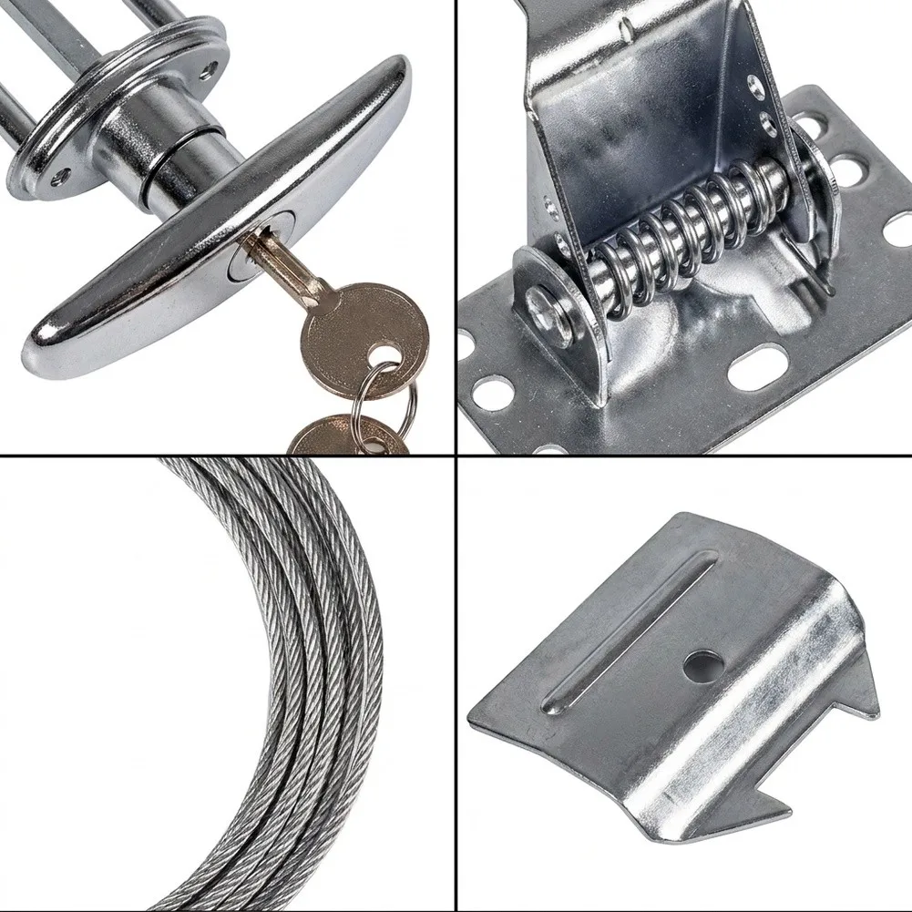 Garage Door for T Handle Lock Assembly Kit Containing Exterior Handle Center Cam Pulley Wheel Dual Latches and Steel Cable