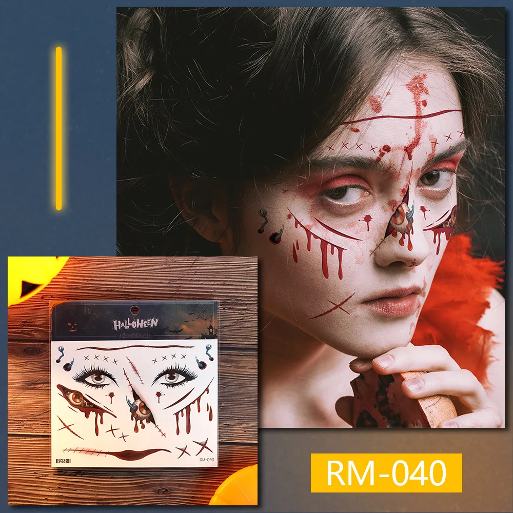 10 stücke zufällige Horror Halloween Tattoo Aufkleber Gesicht Körper Stich Wunde Tattoos blutige Narbe Aufkleber für Party Cosplay Requisiten liefert