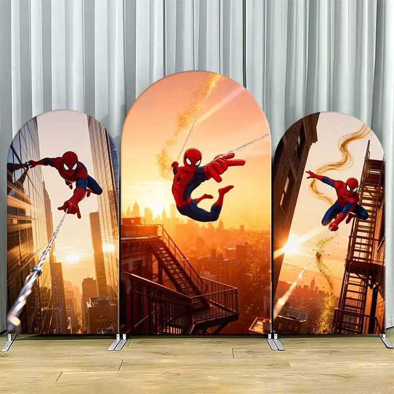 

Arch Backdrop Cover Single Side Spider Man Action Urban City Skyline Superhero Party Decoration Photo Booth Background Props