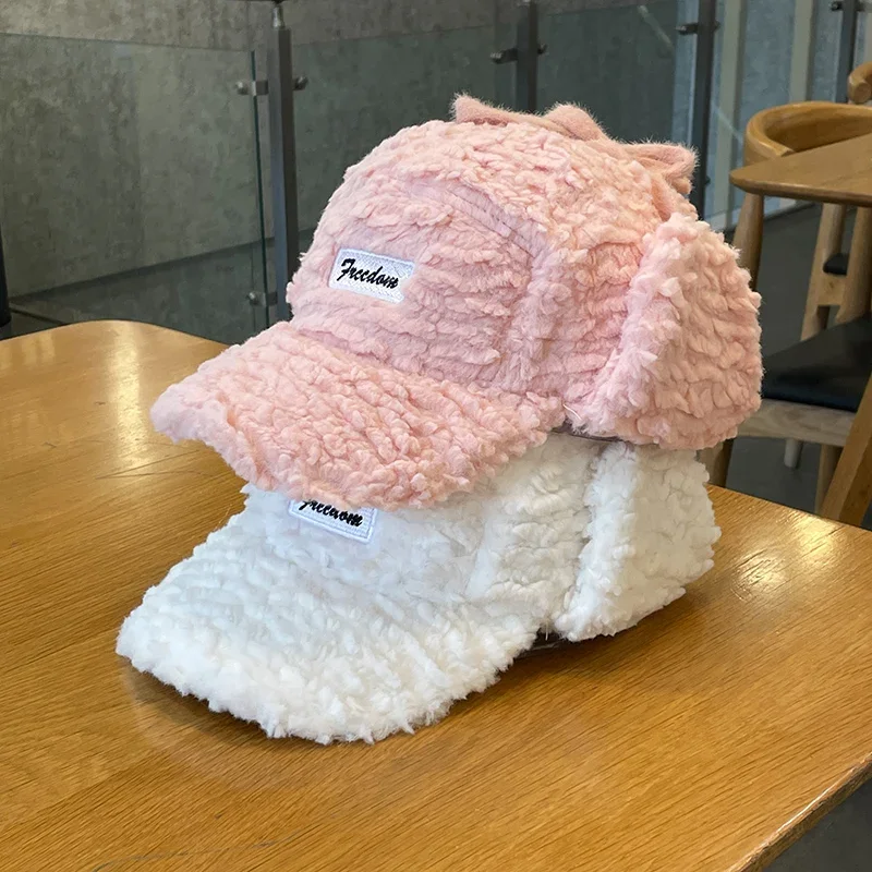 

Lamb Wool Velvet Baseball Cap Female Autumn and Winter Tide Tether Thermal Lei Feng Cap Thickened Ears Protection Hat Men