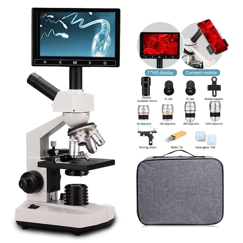 

Hot Sales 5000X HD Led Light Optics Compound Biological Monocular Microscope With Screen