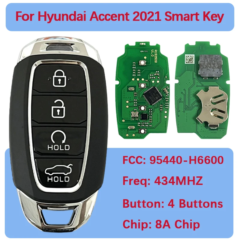 

CN020517 Смарт-брелок послепродажного обслуживания, 4-кнопочный пульт дистанционного управления, чип 8А, 433 МГц, номер детали 95440-H6600 для Hyundai Accent 2021