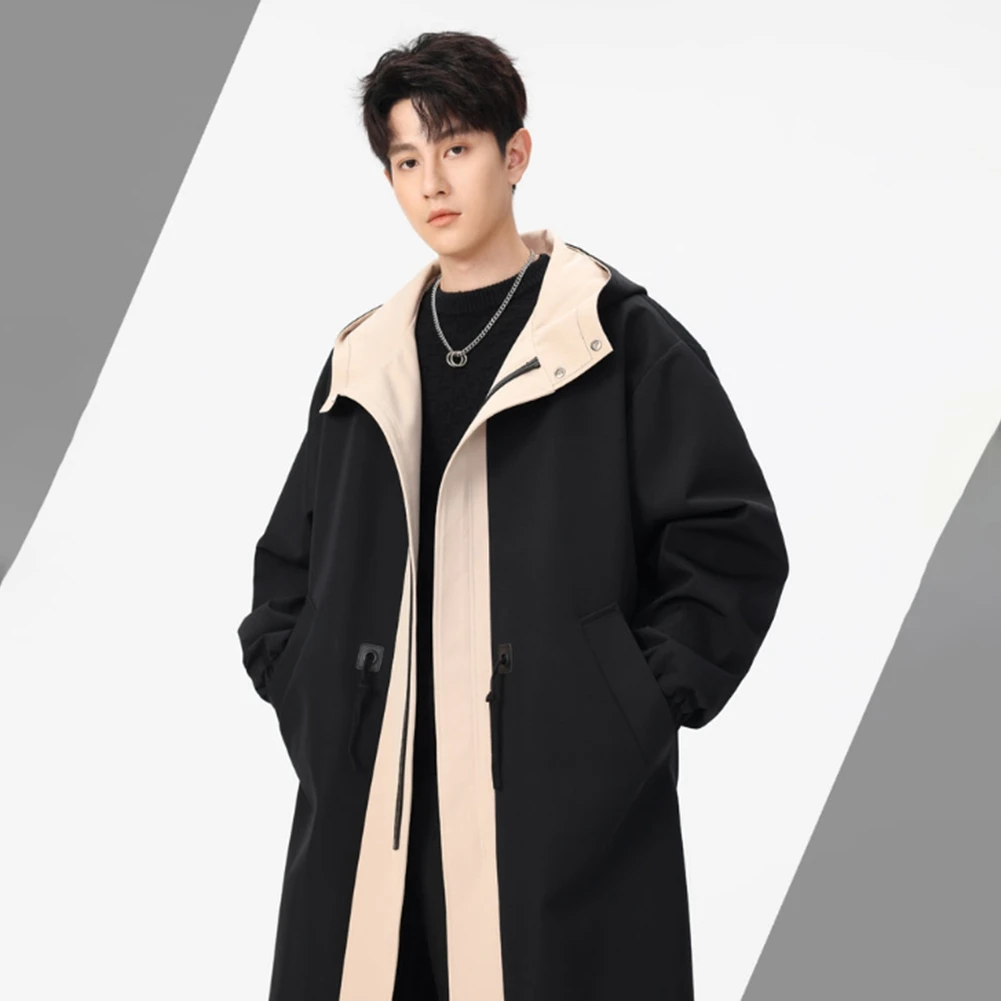 سترات كاجوال بغطاء للرأس متوسطة الطول للرجال ملابس خارجية سميكة ودافئة متباينة #5