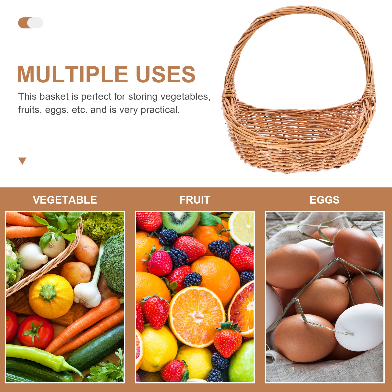 

Large Wicker Basket Rattan Storage Camping Light Brown Harvest Shopping Durable Plastic Fruit Picnic Wear Resistant Storage