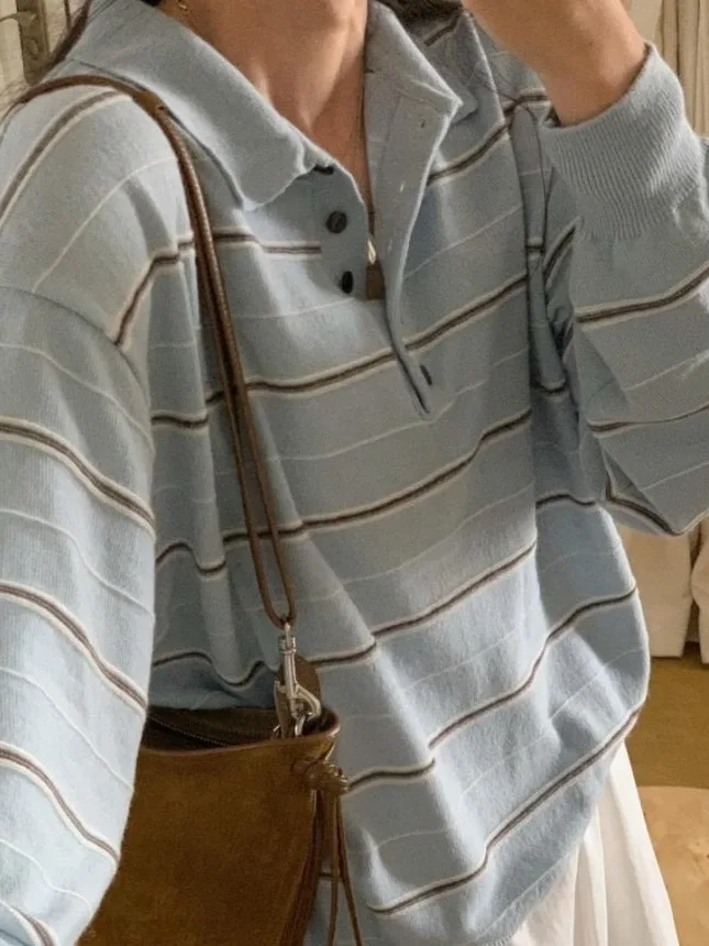 

Chic Striped Knitted irt Women's Loose Lazy Sle Outerwear Sweater Autumn 2025 Faion Casual Comfortable Top